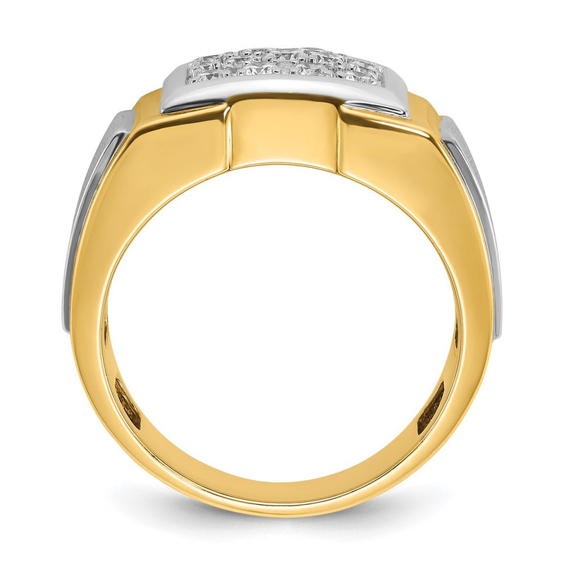 14k Two-tone Gold Men's Satin 1/2 carat Diamond Cluster Complete Ring