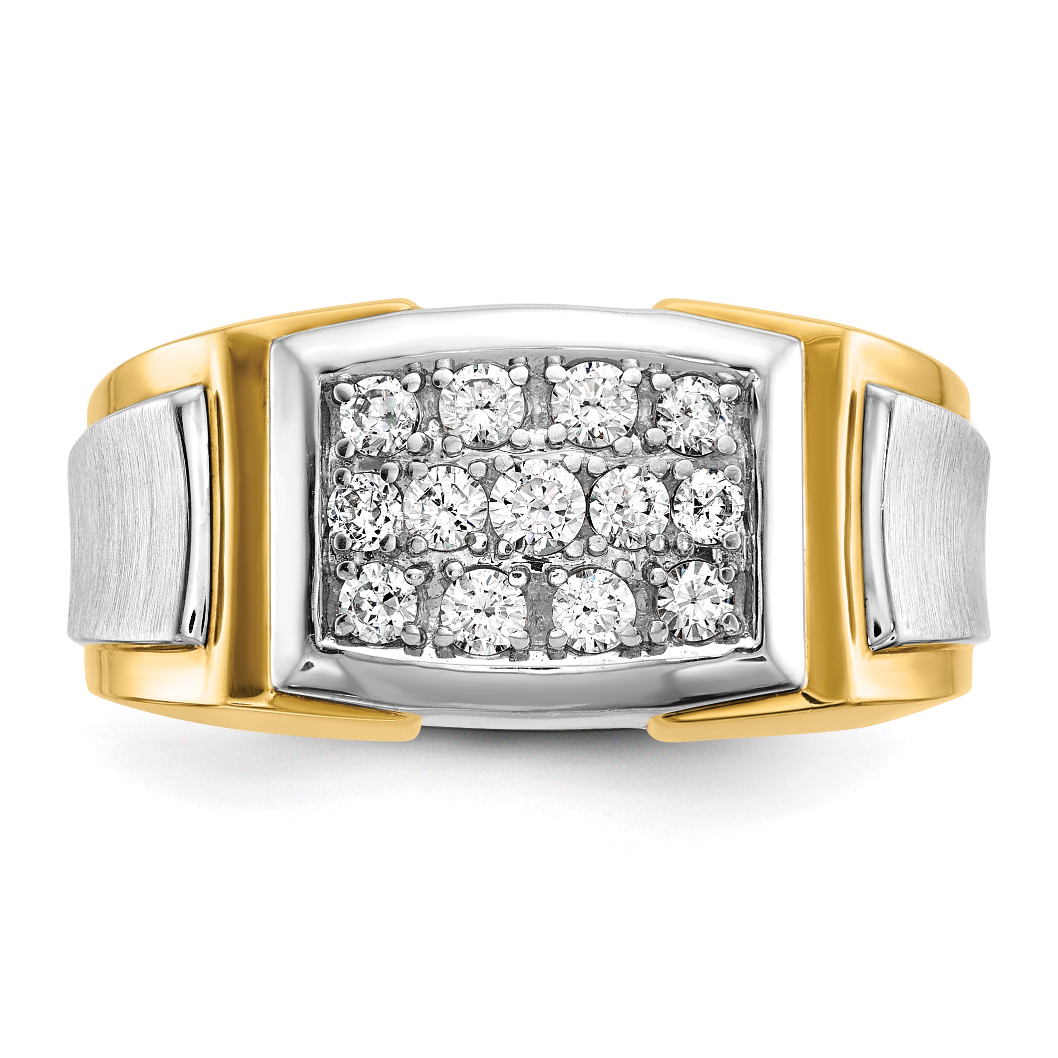 14k Two-tone Gold Men's Satin 1/2 carat Diamond Cluster Complete Ring