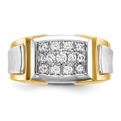 14k Two-tone Gold Men's Satin 1/2 carat Diamond Cluster Complete Ring