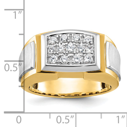 14k Two-tone Gold Men's Satin 1/2 carat Diamond Cluster Complete Ring