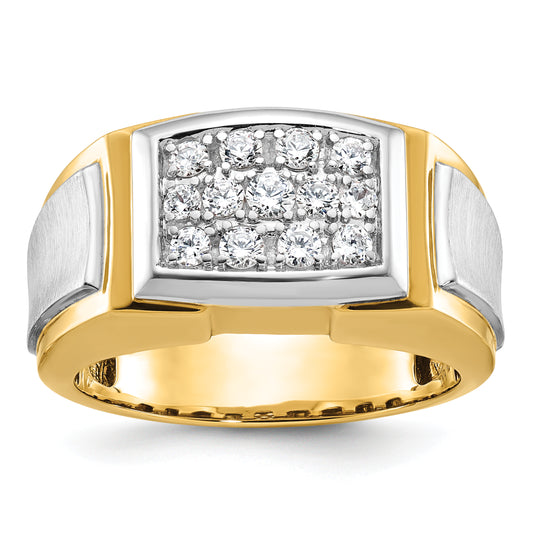 14k Two-tone Gold Men's Satin 1/2 carat Diamond Cluster Complete Ring