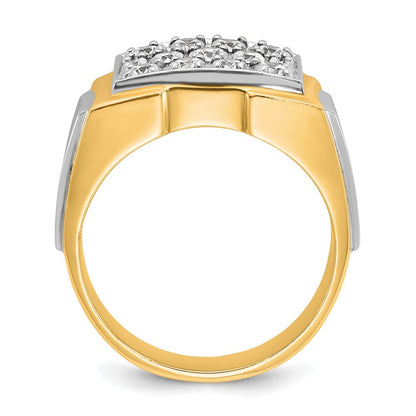 14k Two-tone Gold Men's Polished and Satin 1 carat Diamond Complete Ring