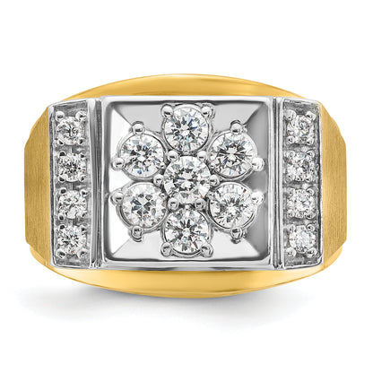 14k Two-tone Gold Men's Polished and Satin 1 carat Diamond Complete Ring