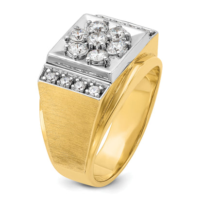 14k Two-tone Gold Men's Polished and Satin 1 carat Diamond Complete Ring