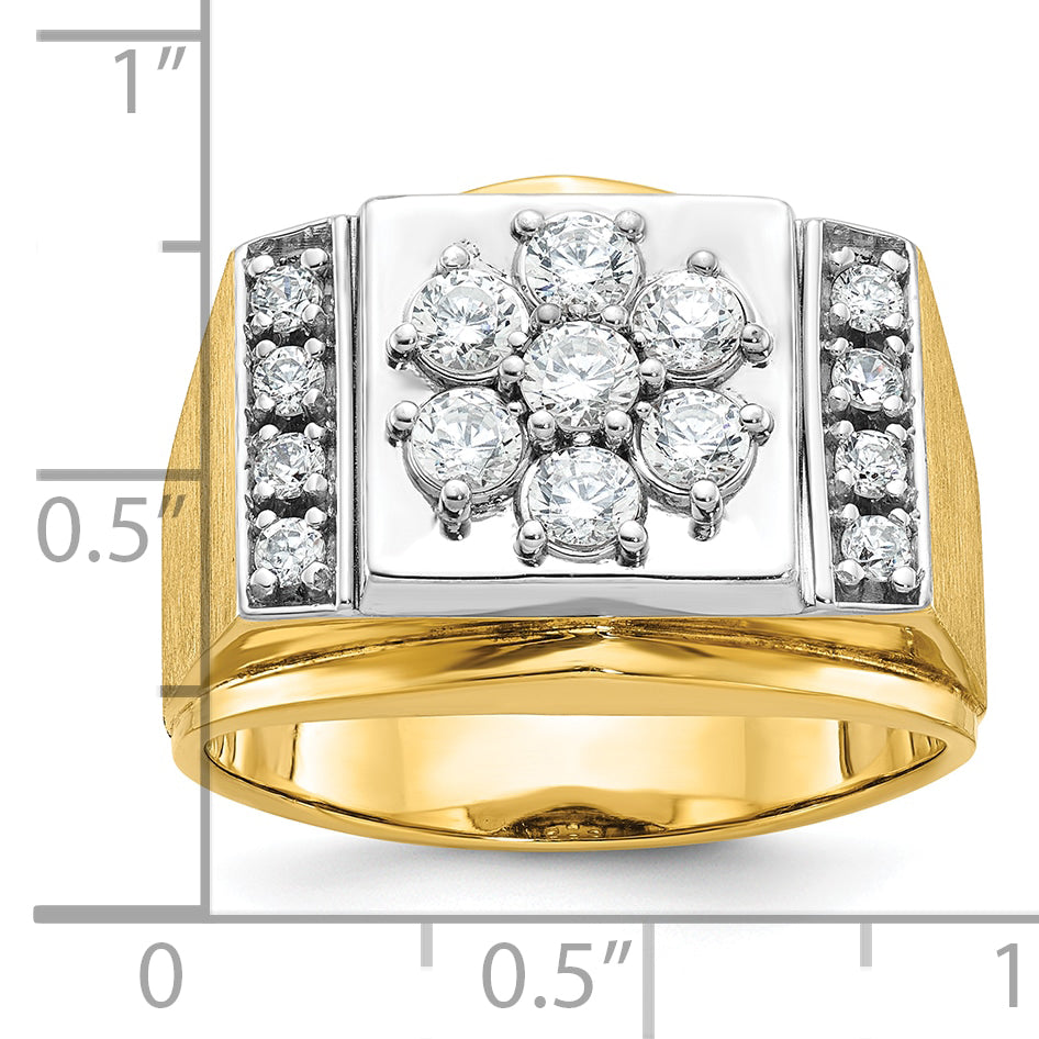 14k Two-tone Gold Men's Polished and Satin 1 carat Diamond Complete Ring
