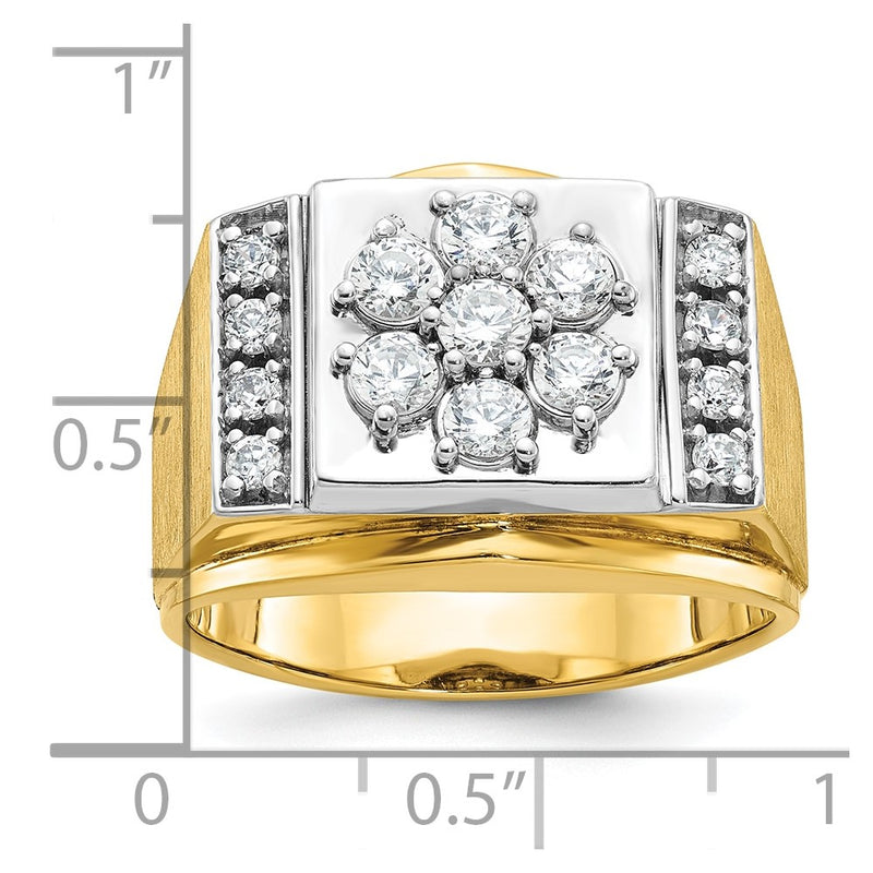 14k Two-tone Gold Men's Polished and Satin 1 carat Diamond Complete Ring