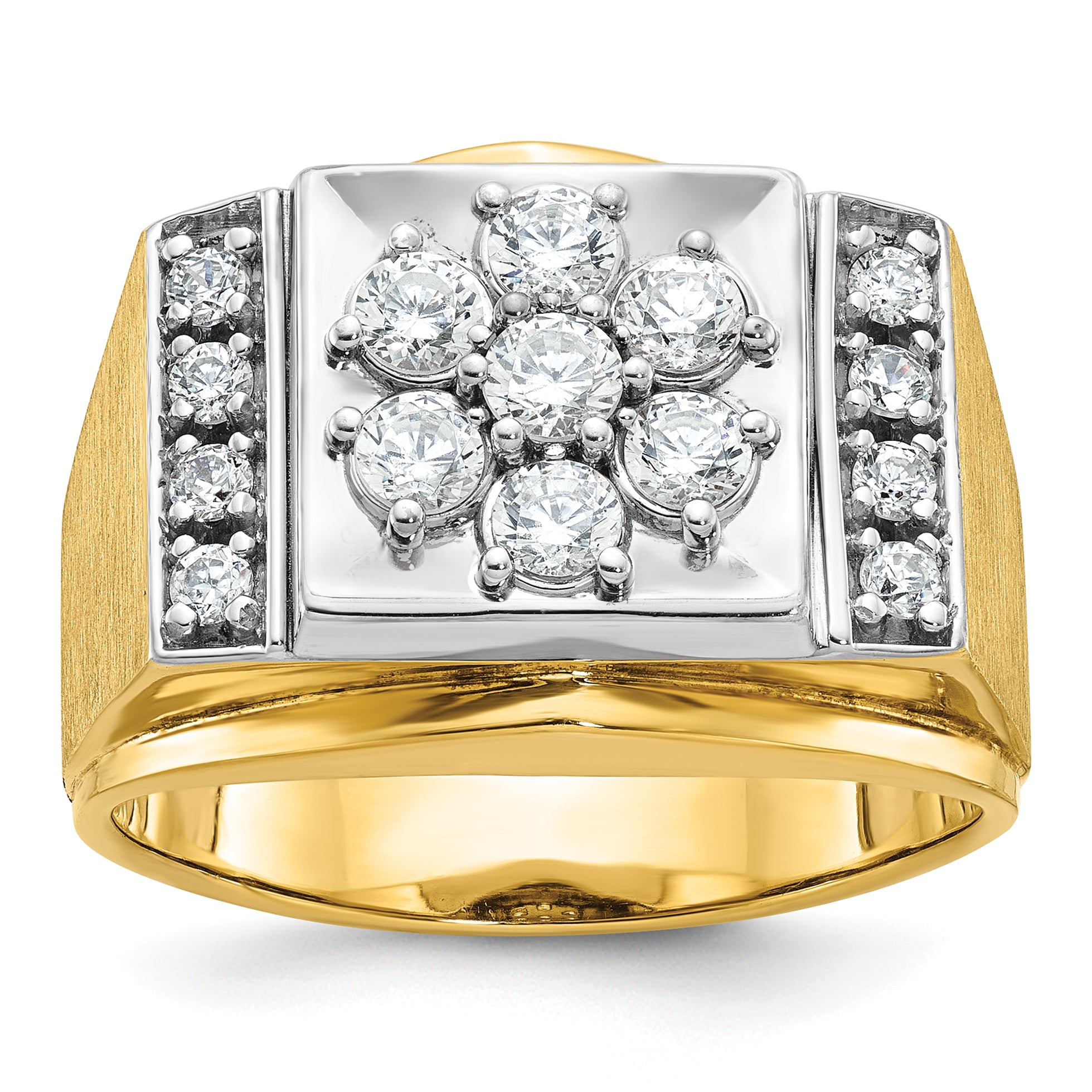 14k Two-tone Gold Men's Polished and Satin 1 carat Diamond Complete Ring