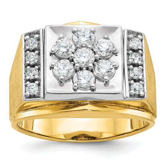 14k Two-tone Gold Men's Polished and Satin 1 carat Diamond Complete Ring