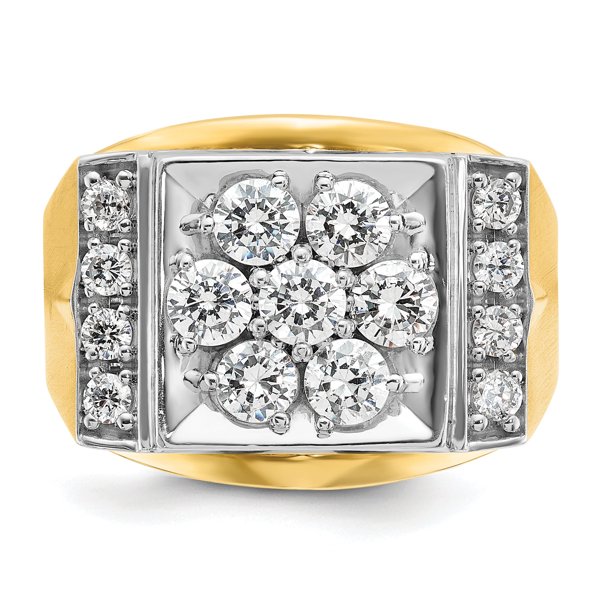 14k Two-tone Gold Men's Polished and Satin 1.5 carat Diamond Complete Ring