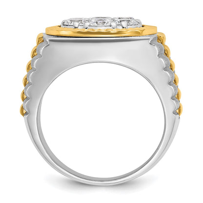 14Ktt Two-Tone Gold IBGoodman Men's Polished Satin & D/C Round Cluster Ring Mtg