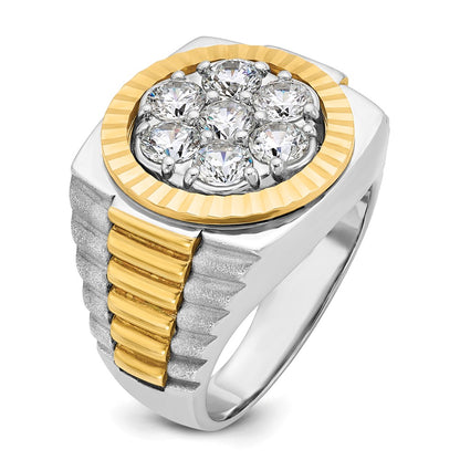 14Ktt Two-Tone Gold IBGoodman Men's Polished Satin & D/C Round Cluster Ring Mtg