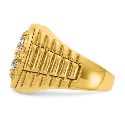 14k Yellow Gold Men's Polished and Satin 2 carat Diamond Complete Ring