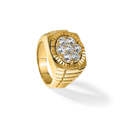 14k Yellow Gold Men's Polished and Satin 2 carat Diamond Complete Ring