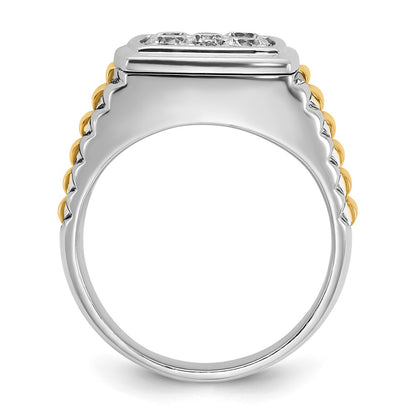 10K Two-Tone Ibgoodman Men'S Polished And Textured 1 Carat A Quality Diamond Cluster Ring