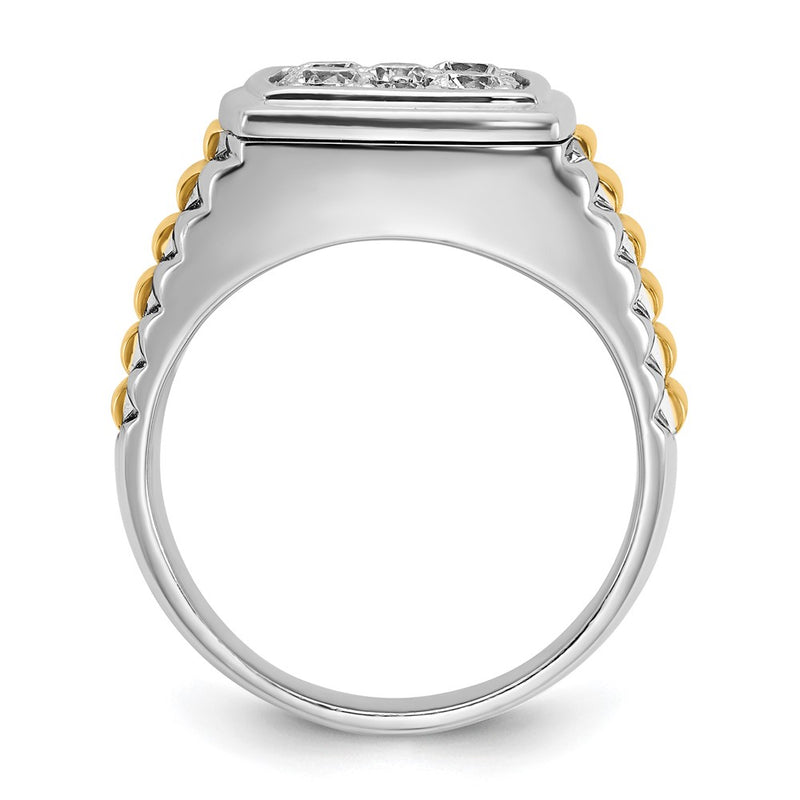 10K Two-Tone Ibgoodman Men'S Polished And Textured 1 Carat A Quality Diamond Cluster Ring