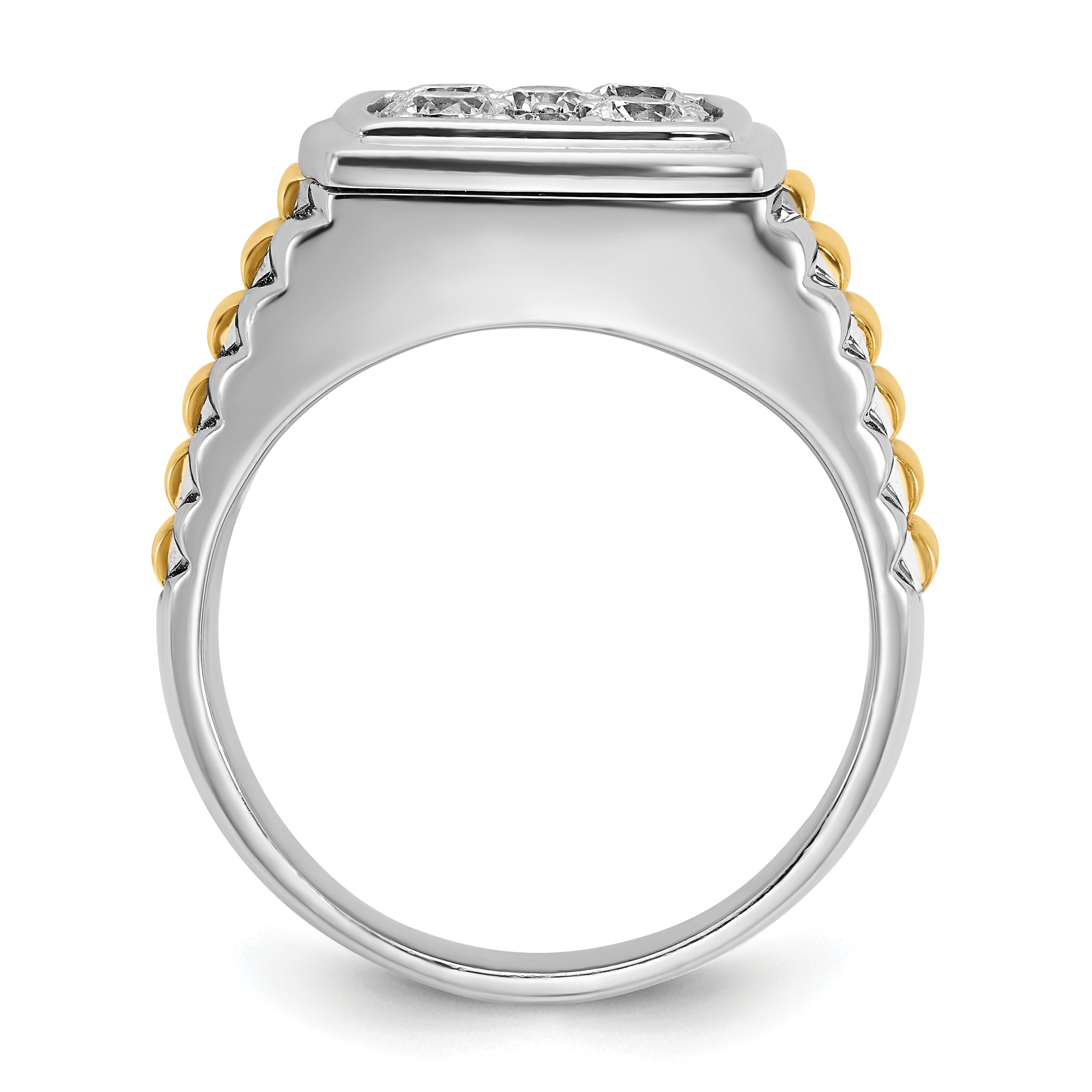 10K Two-Tone Ibgoodman Men'S Polished And Textured Cluster Ring Mounting