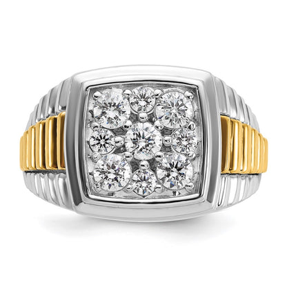 14k Two-tone Two Tone 1 Ct. Lab Grown Diamond VS/SI+ G+ Men's Polished and Satin Cluster Ring
