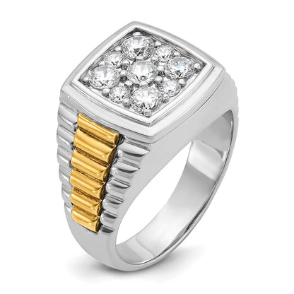 14k Two-tone Two Tone 1 Ct. Lab Grown Diamond VS/SI+ G+ Men's Polished and Satin Cluster Ring