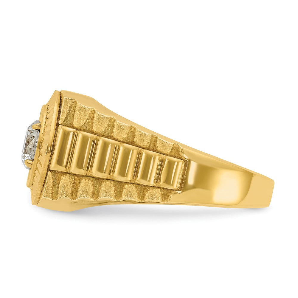 10K Yellow Gold Ibgoodman Men'S Polished Satin And Textured 1/2 Carat A Quality Diamond Ring