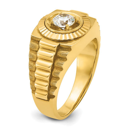 10K Yellow Gold Ibgoodman Men'S Polished Satin And Textured 1/2 Carat A Quality Diamond Ring