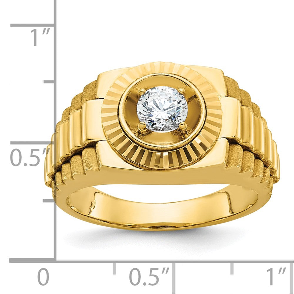 10K Yellow Gold Ibgoodman Men'S Polished Satin And Textured 1/2 Carat A Quality Diamond Ring