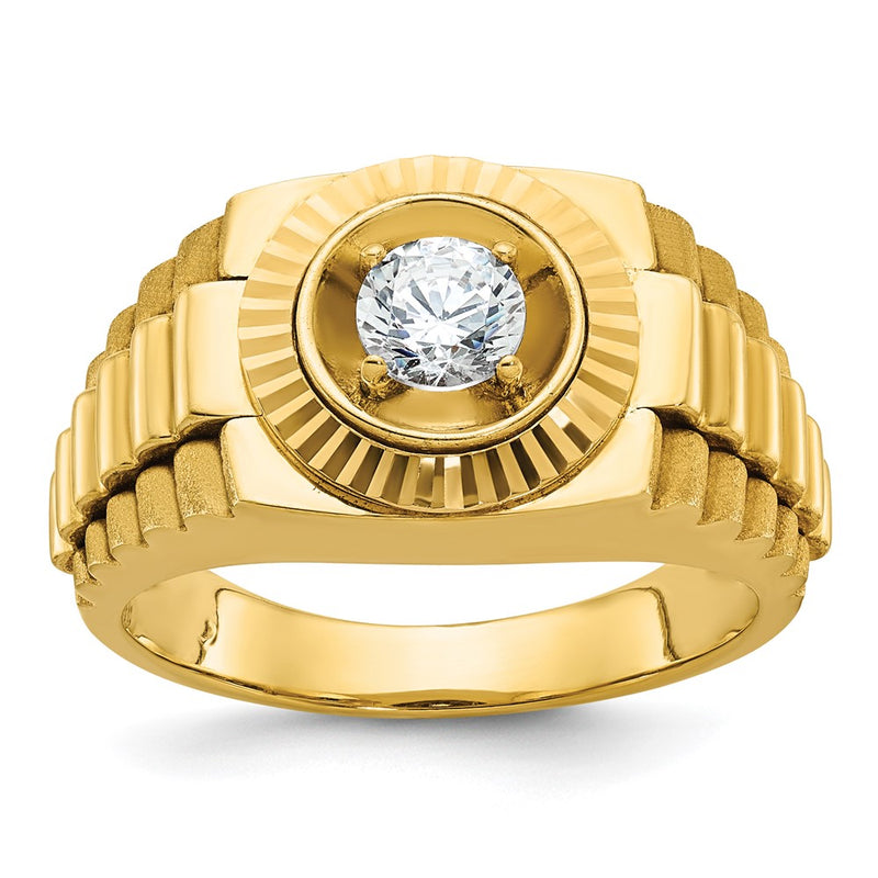10K Yellow Gold Ibgoodman Men'S Polished Satin And Textured 1/2 Carat A Quality Diamond Ring