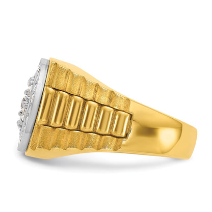10K Two-Tone Ibgoodman Men'S Polished Satin And Textured 1 Carat A Quality Diamond Ring