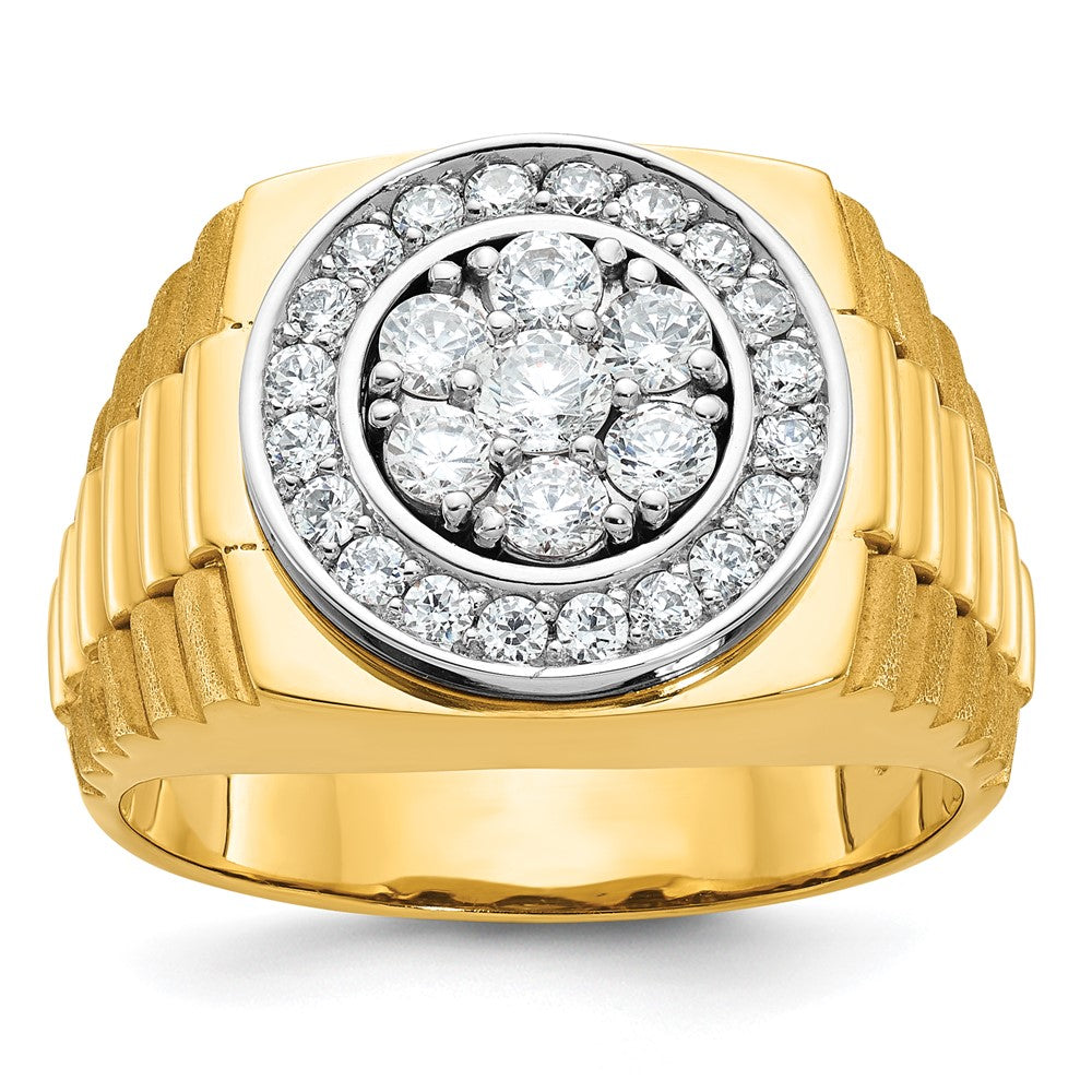 10K Two-Tone Ibgoodman Men'S Polished Satin And Textured 1 Carat A Quality Diamond Ring