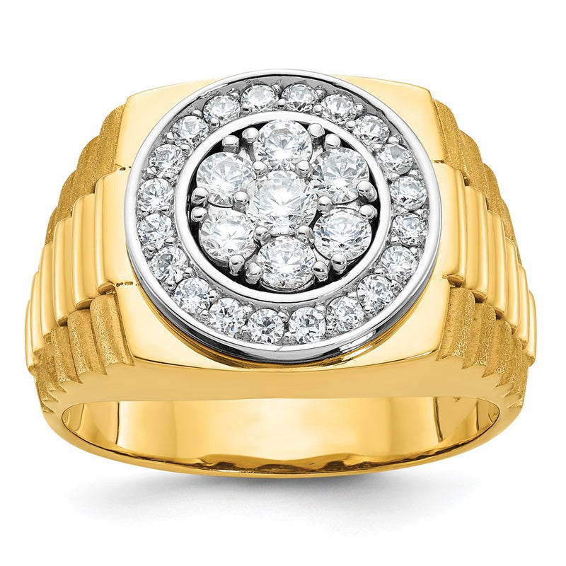 10K Two-Tone Ibgoodman Men'S Polished Satin And Textured 1 Carat A Quality Diamond Ring