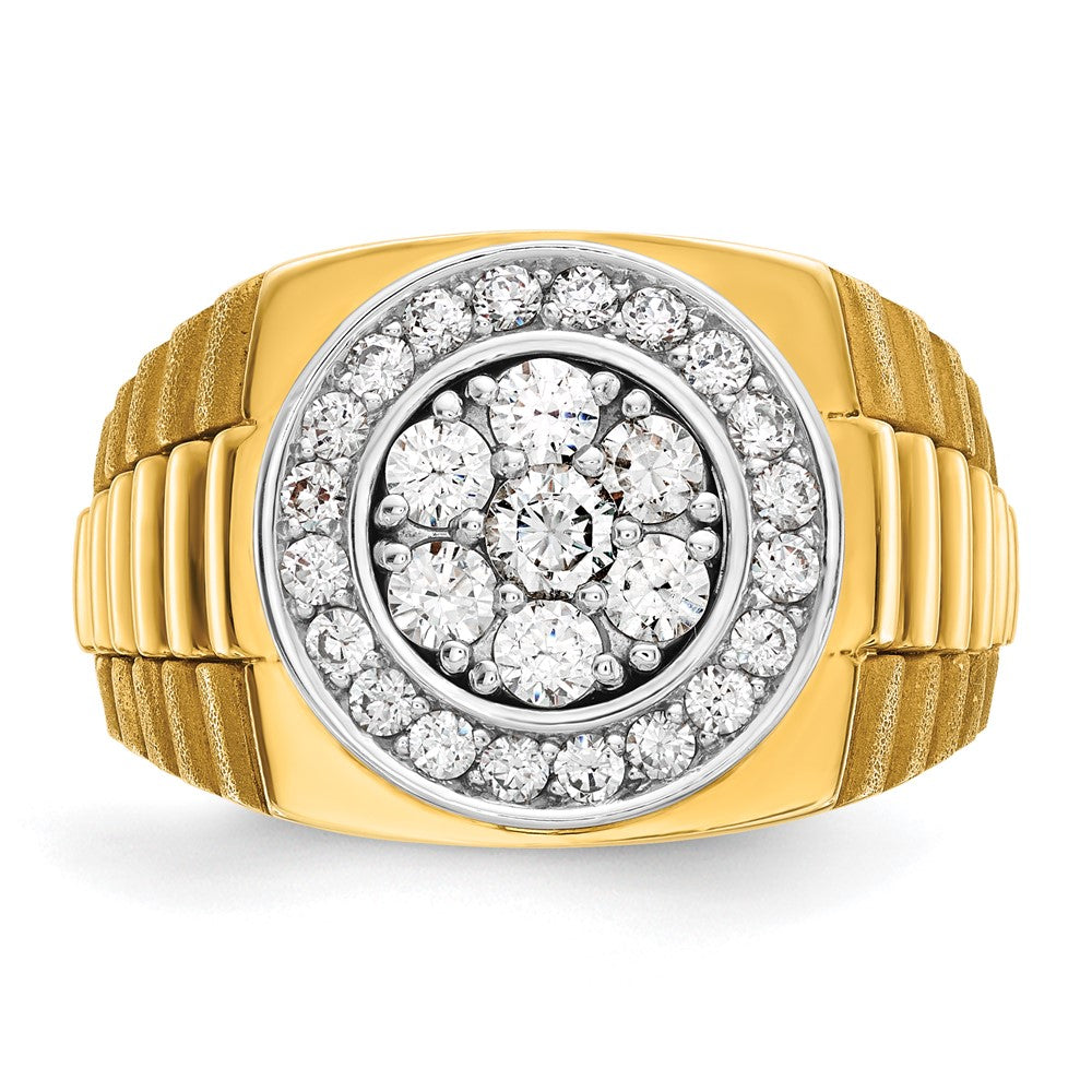 14k Two-Tone 1 Ct. Lab Grown Diamond VS/SI+ G+ Satin and Textured Men's Cluster Ring