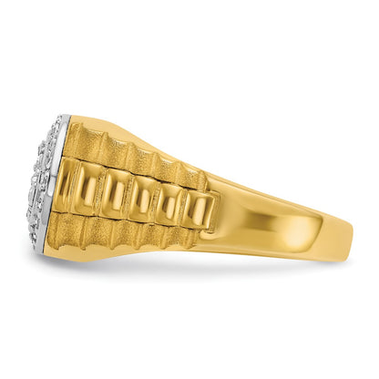 14k Two-Tone 1/2 Ct. Lab Grown Diamond VS/SI+ G+ Round Polished Satin and Ribbed Men's Cluster Ring