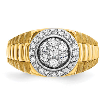 14k Two-Tone 1/2 Ct. Lab Grown Diamond VS/SI+ G+ Round Polished Satin and Ribbed Men's Cluster Ring