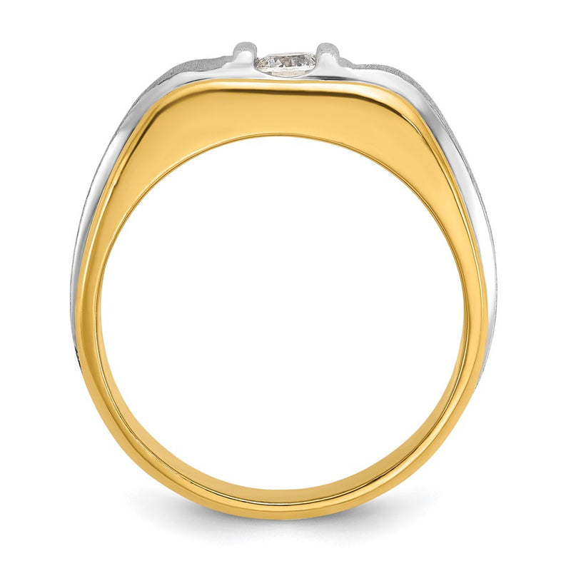 14k Two-tone Gold Men's Polished and Satin 1/4 carat Diamond Complete Ring