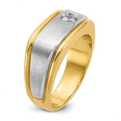 10K Two-Tone Ibgoodman Men'S Polished And Satin Diamond Complete Ring