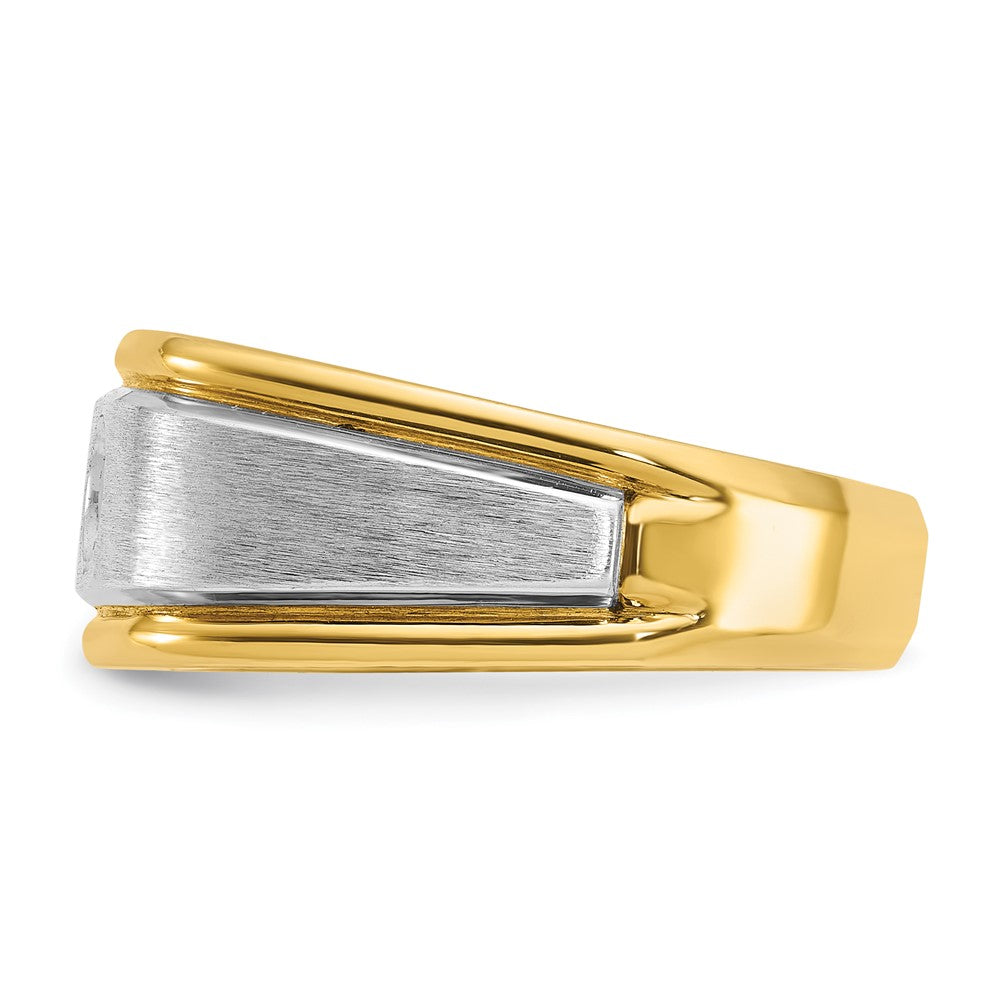 14k Two-tone Gold Men's Polished and Satin 1/4 carat Diamond Complete Ring