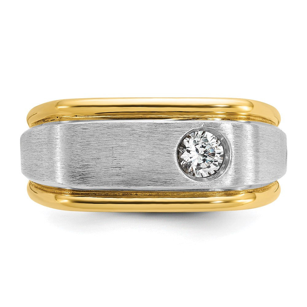 14k Two-tone Gold Men's Polished and Satin 1/4 carat Diamond Complete Ring