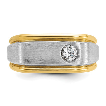 14k Two-tone Gold Men's Polished and Satin 1/4 carat Diamond Complete Ring
