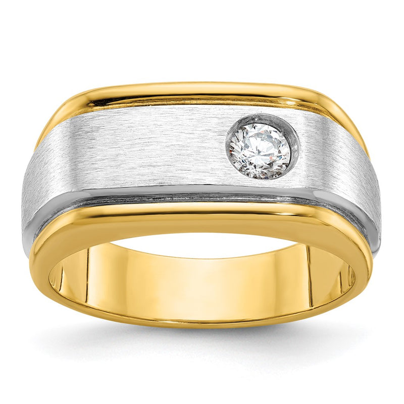 14k Two-tone Gold Men's Polished and Satin 1/4 carat Diamond Complete Ring