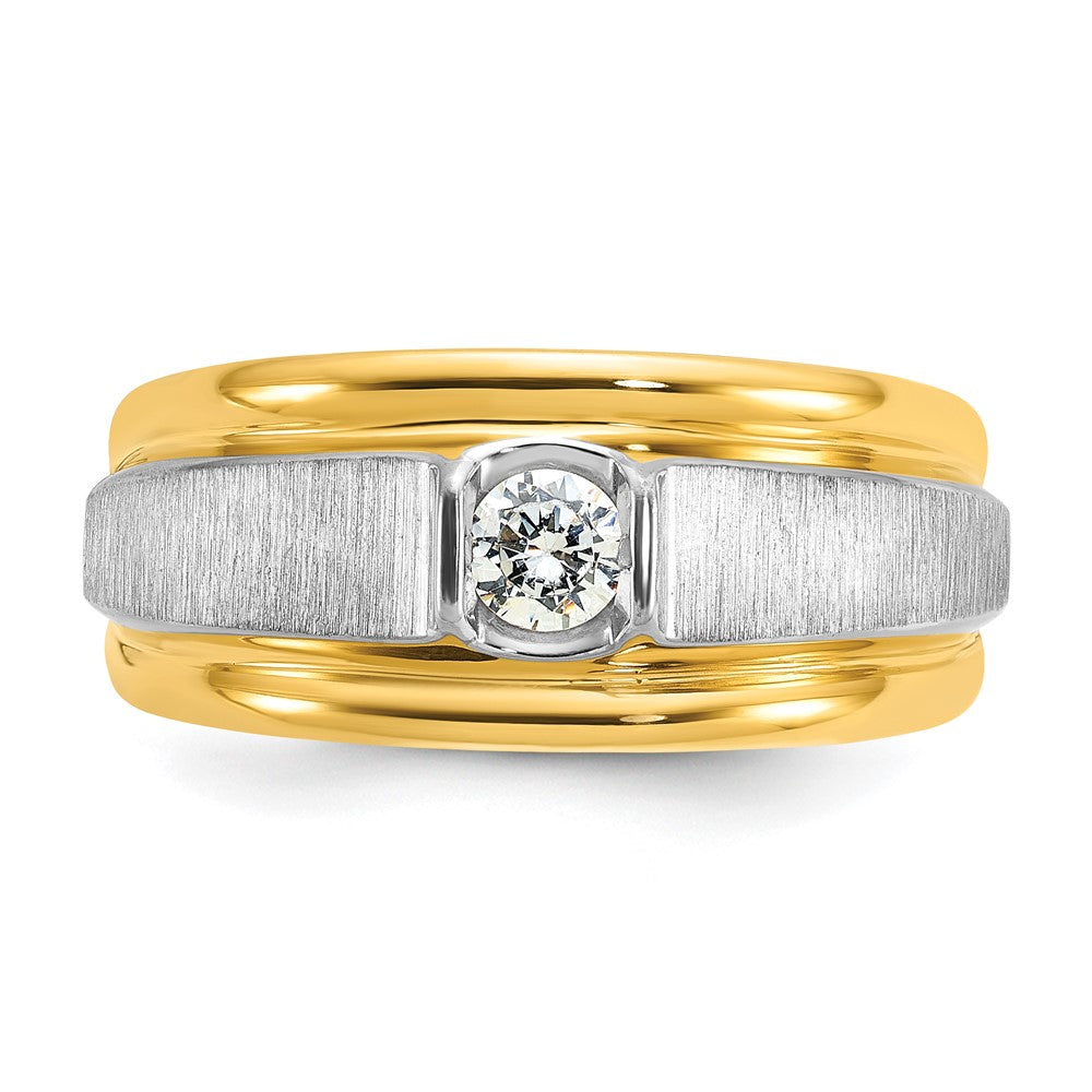 14k Two-tone Gold Men's Polished and Satin 1/4 carat Diamond Complete Ring