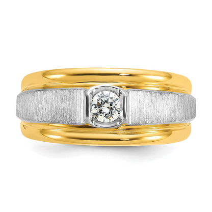 14k Two-tone Gold Men's Polished and Satin 1/4 carat Diamond Complete Ring