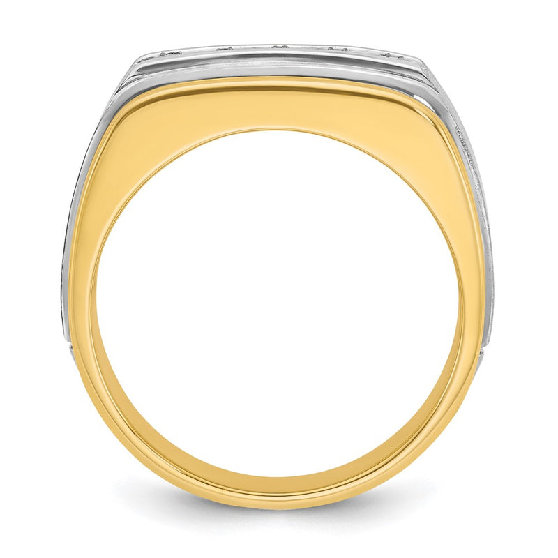 10K Two-Tone Ibgoodman Men'S Polished Satin And Grooved 5-Stone 1/2 Carat A Quality Diamond Ring