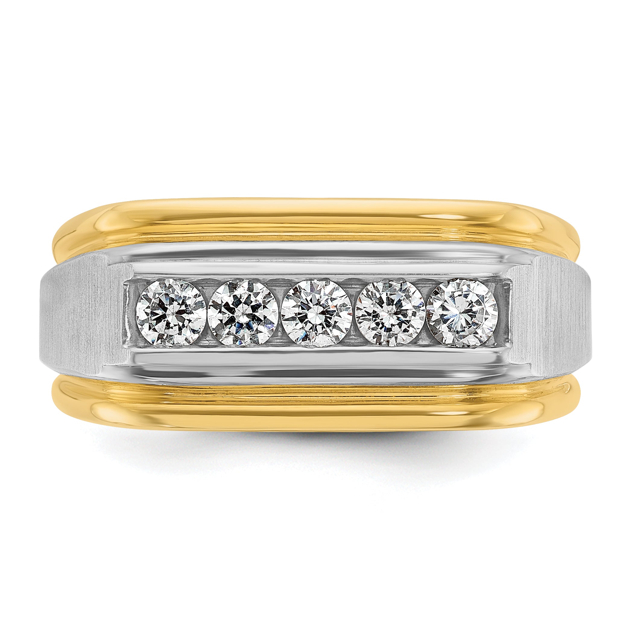 10K Two-Tone Ibgoodman Men'S Polished Satin And Grooved 5-Stone Ring Mounting