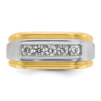 10K Two-Tone Ibgoodman Men'S Polished Satin And Grooved 5-Stone Ring Mounting