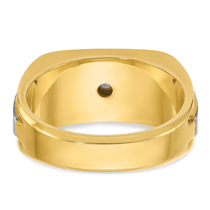10K Two-Tone Ibgoodman Men'S Polished Satin And Grooved 5-Stone Ring Mounting