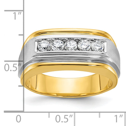 10K Two-Tone Ibgoodman Men'S Polished Satin And Grooved 5-Stone Ring Mounting