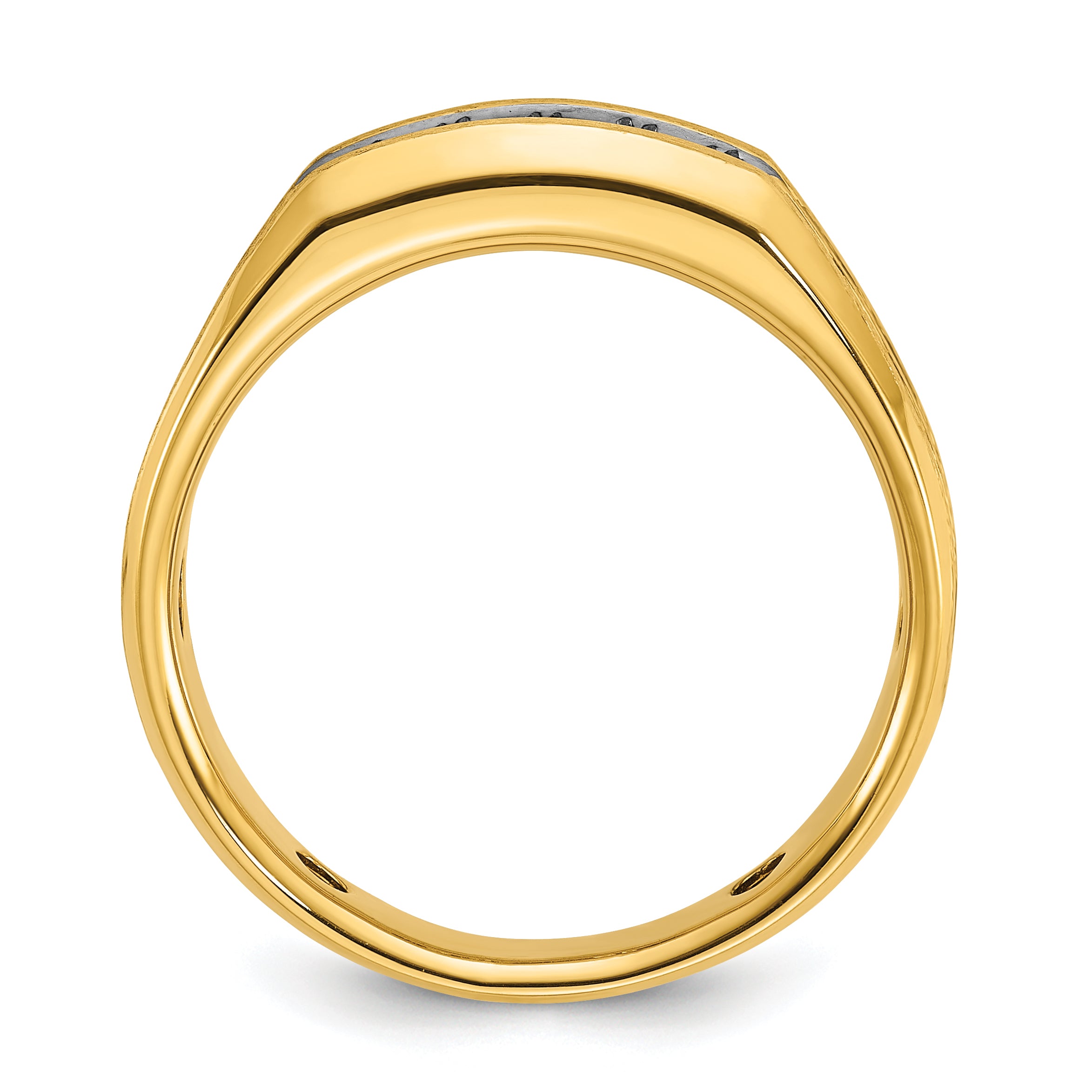 10K Yellow Gold Ibgoodman With Black Rhodium Men'S Polished Satin And Grooved 1/4 Carat A Quality Diamond 5-Stone Ring