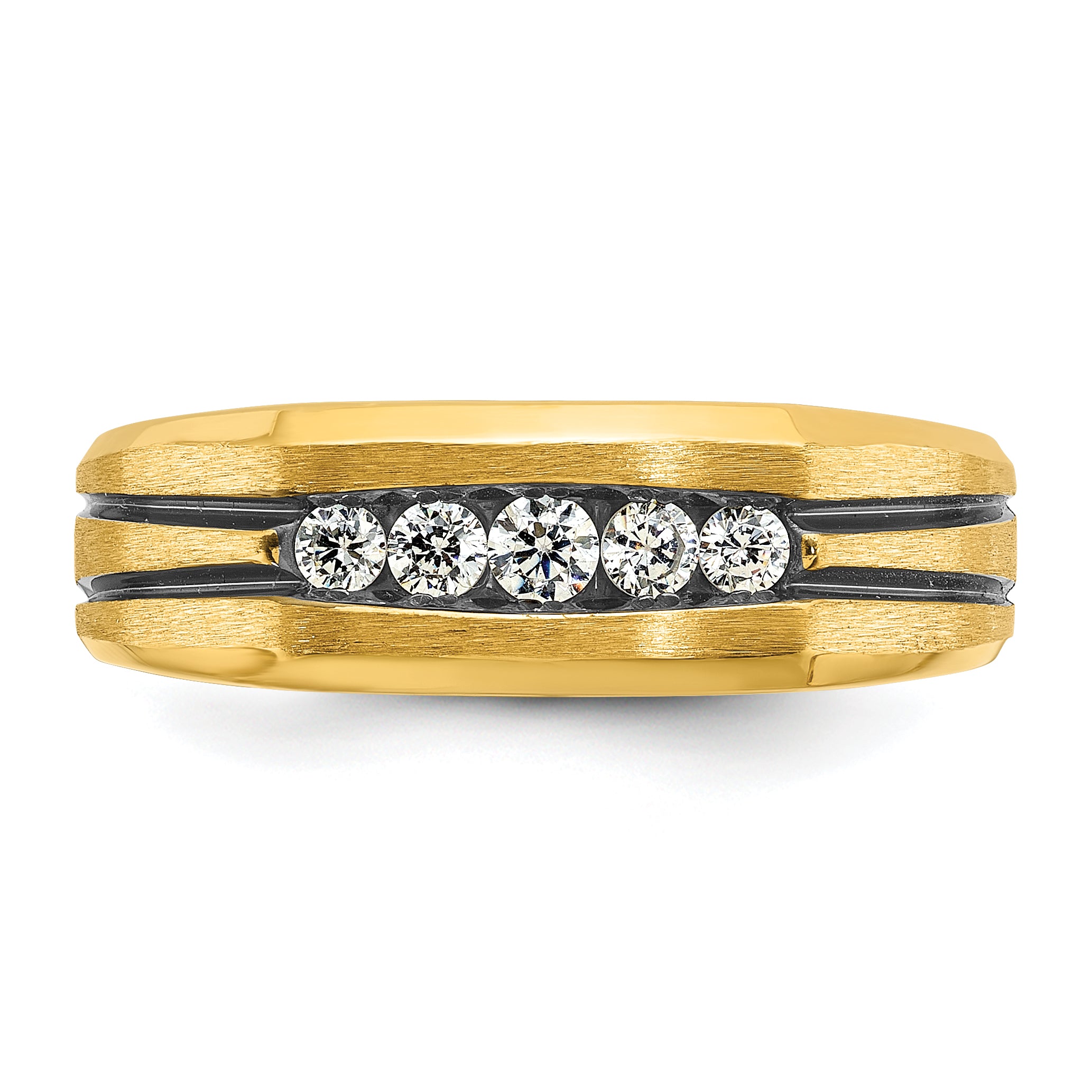 10K Yellow Gold Ibgoodman Men'S Polished Satin And Grooved 5-Stone Ring Mounting
