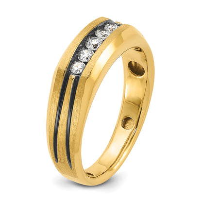 10K Yellow Gold Ibgoodman Men'S Polished Satin And Grooved 5-Stone Ring Mounting