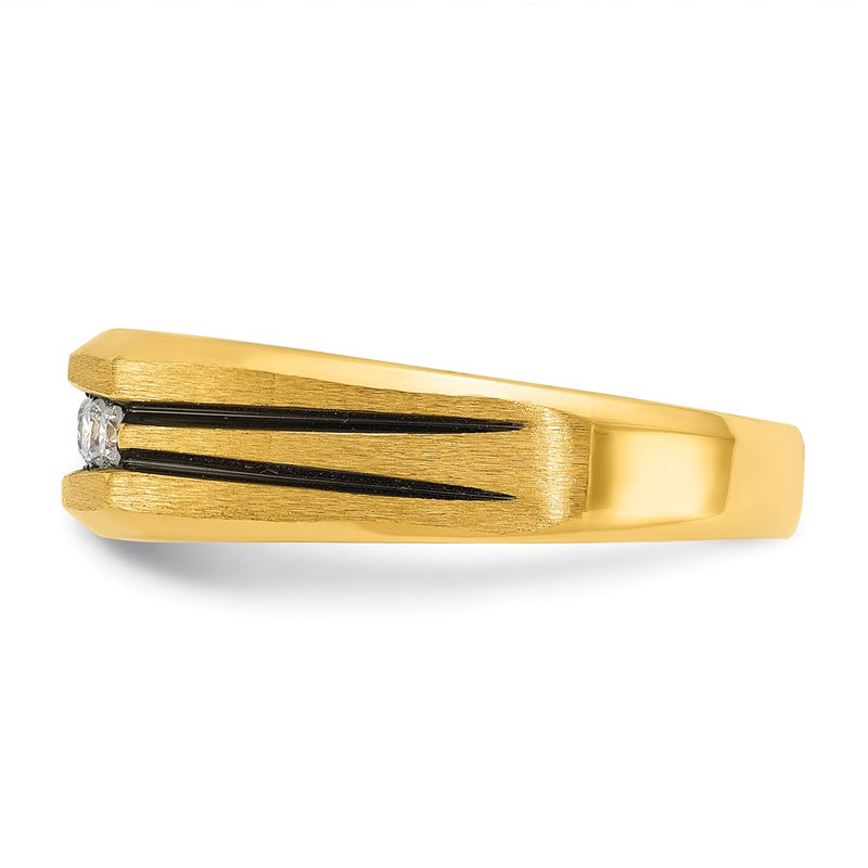 14k Yellow Gold with Black Rhodium Men's Satin 1/4 carat Diamond Complete Ring