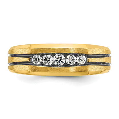 14k Yellow Gold with Black Rhodium Men's Satin 1/4 carat Diamond Complete Ring